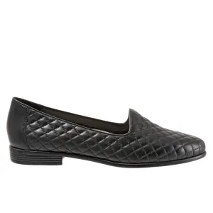 Trotters Liz T5158-015 Womens Black Extra Wide Leather Loafer Flats Shoes