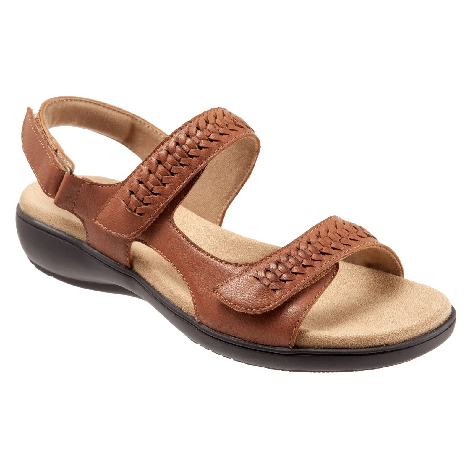 Trotters Romi Woven T2232-215 Womens Brown Wide Leather Strap Sandals Shoes