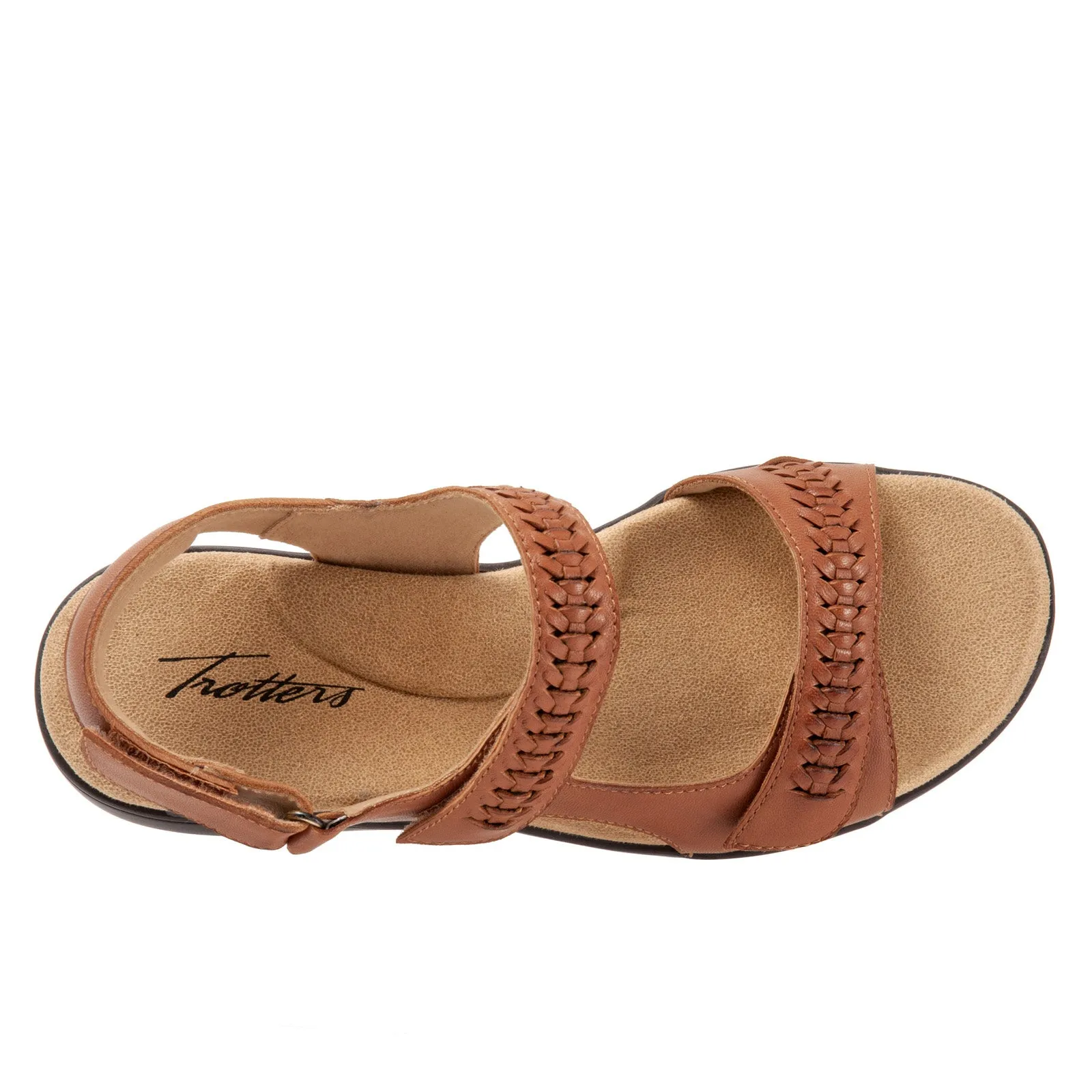 Trotters Romi Woven T2232-215 Womens Brown Wide Leather Strap Sandals Shoes