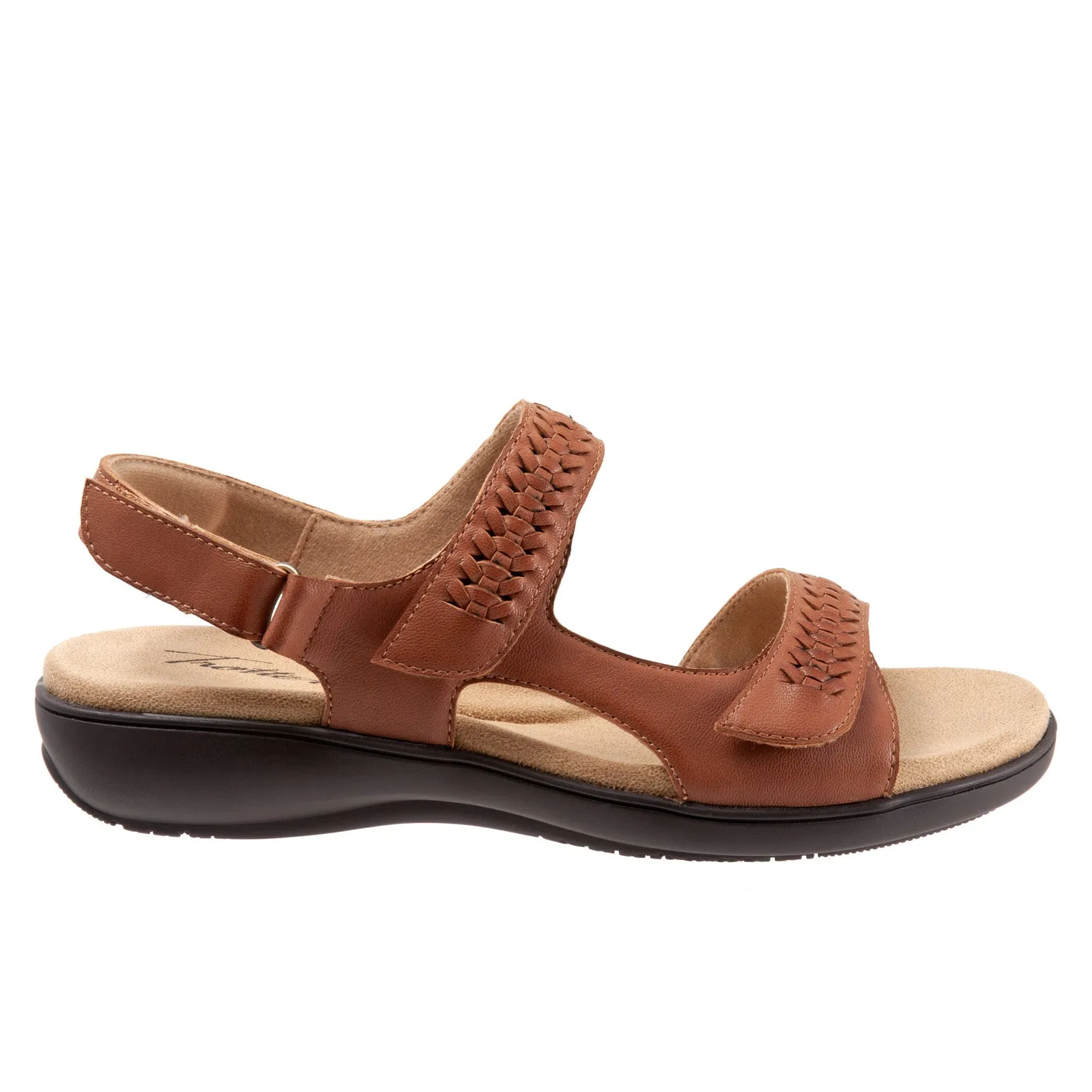 Trotters Romi Woven T2232-215 Womens Brown Wide Leather Strap Sandals Shoes