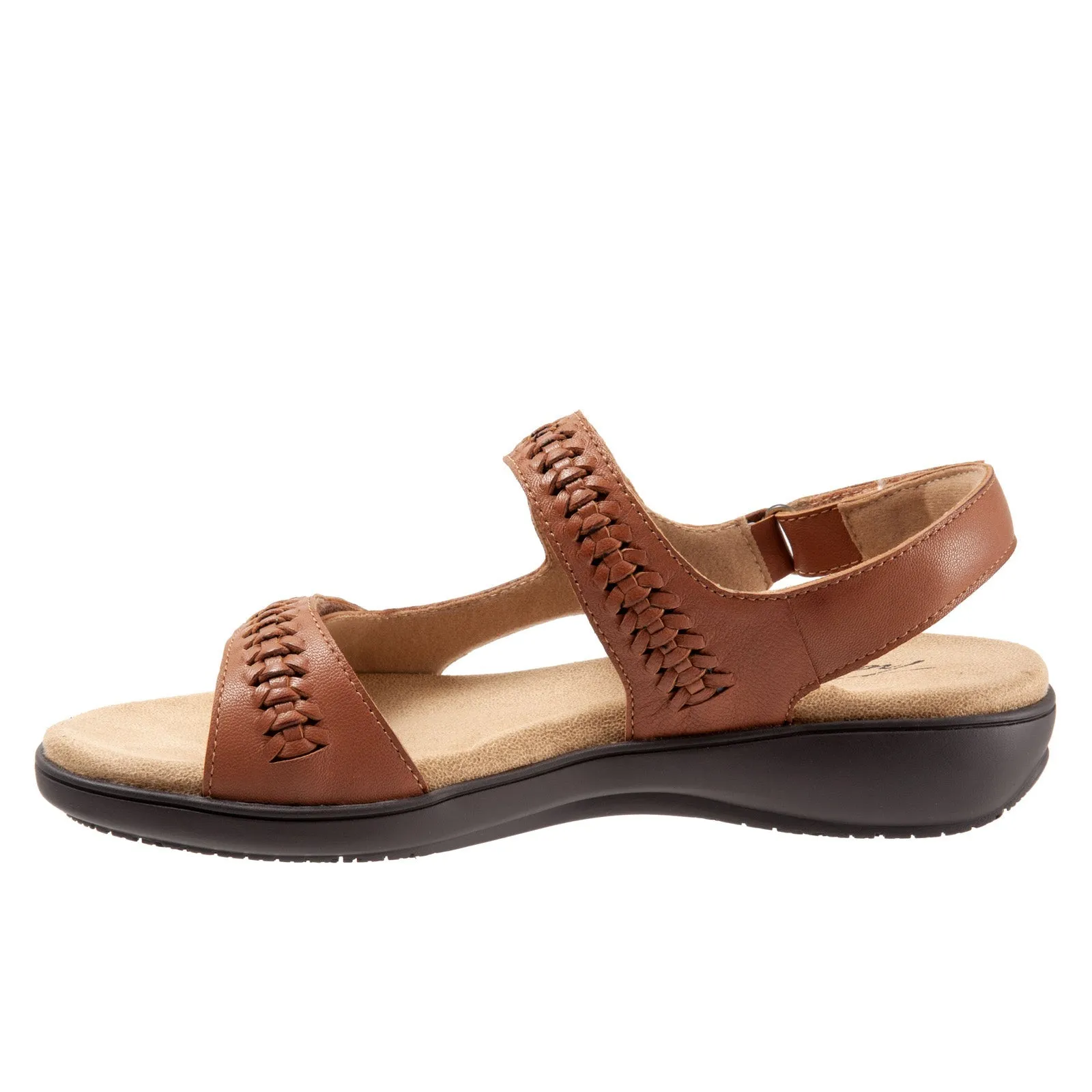 Trotters Romi Woven T2232-215 Womens Brown Wide Leather Strap Sandals Shoes