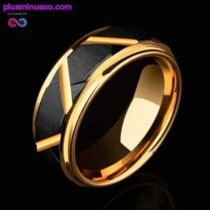 Tungsten Carbide 8mm Width Black & Gold Wedding Ring ||