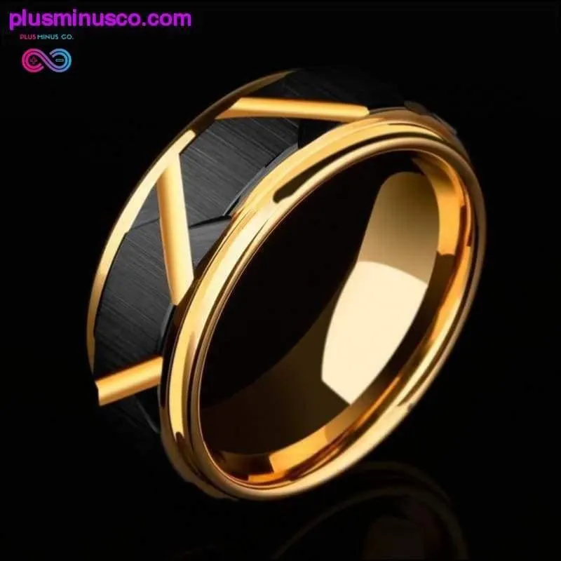 Tungsten Carbide 8mm Width Black & Gold Wedding Ring ||