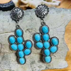 Turquoise Cactus Vintage Western Drop Earrings