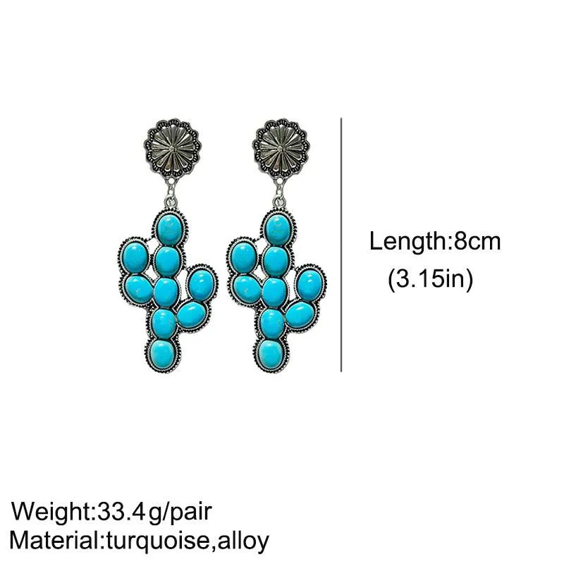Turquoise Cactus Vintage Western Drop Earrings