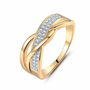 Twisted Gold Zircon Ring Women Engagement Promise Jewelry