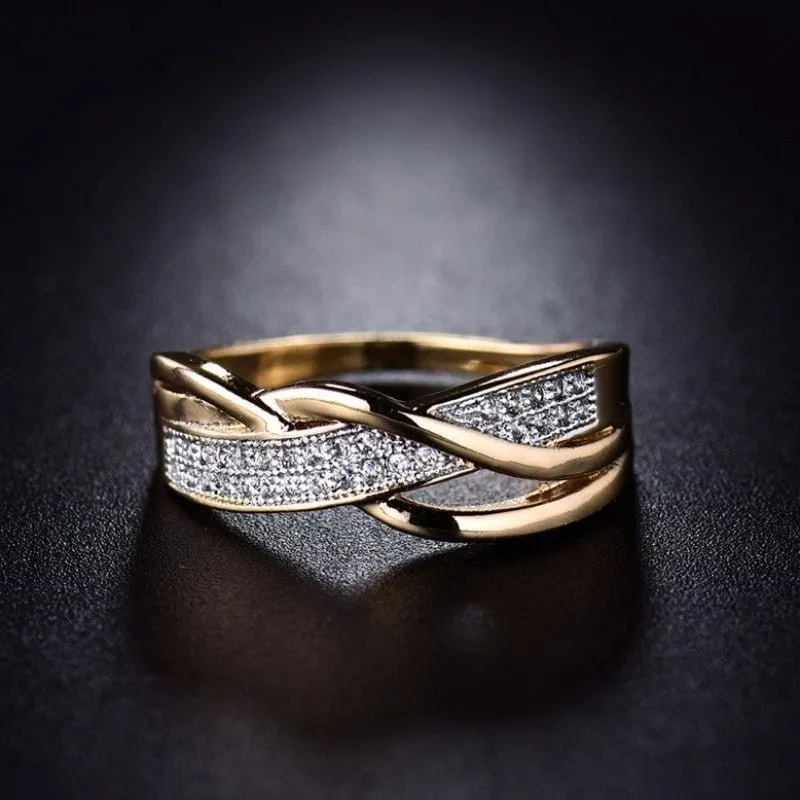 Twisted Gold Zircon Ring Women Engagement Promise Jewelry
