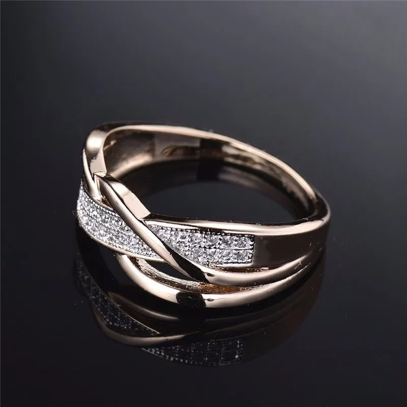 Twisted Gold Zircon Ring Women Engagement Promise Jewelry