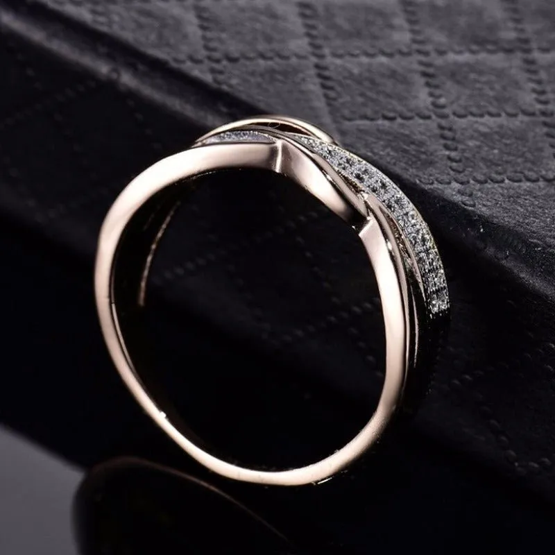 Twisted Gold Zircon Ring Women Engagement Promise Jewelry