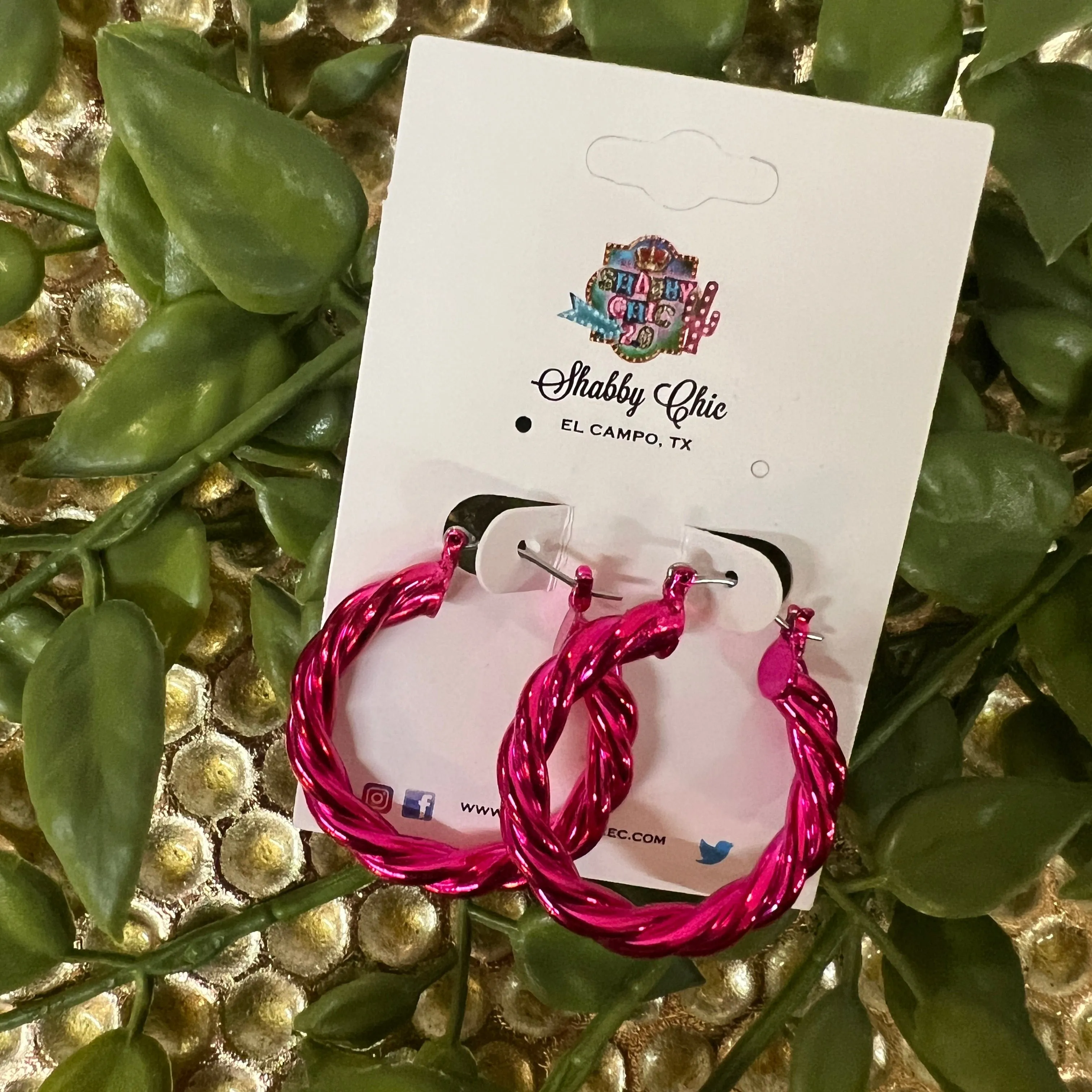 Twisted Hoop Earrings - Hot Pink