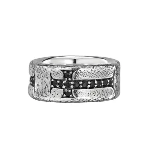 Unkaged Distressed Cross with Black Sapphire Ring