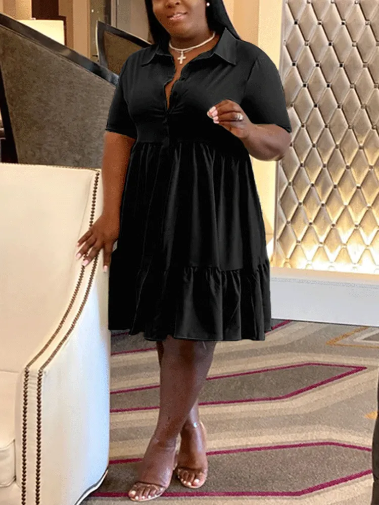 V-neck Lapels A-line Mini Dress