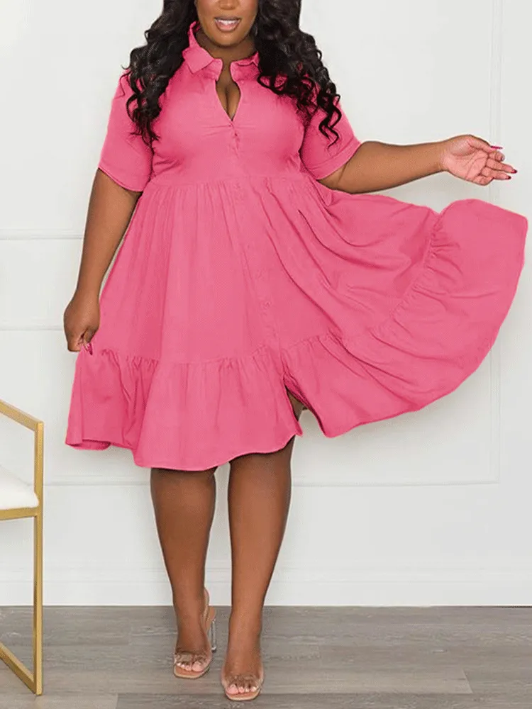 V-neck Lapels A-line Mini Dress