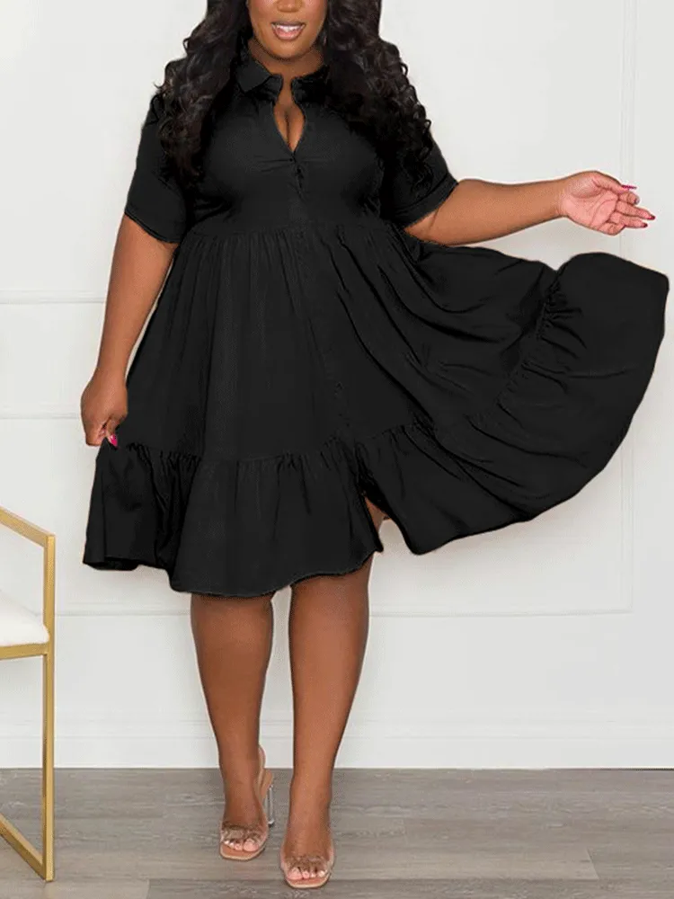 V-neck Lapels A-line Mini Dress