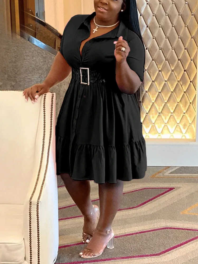V-neck Lapels A-line Mini Dress
