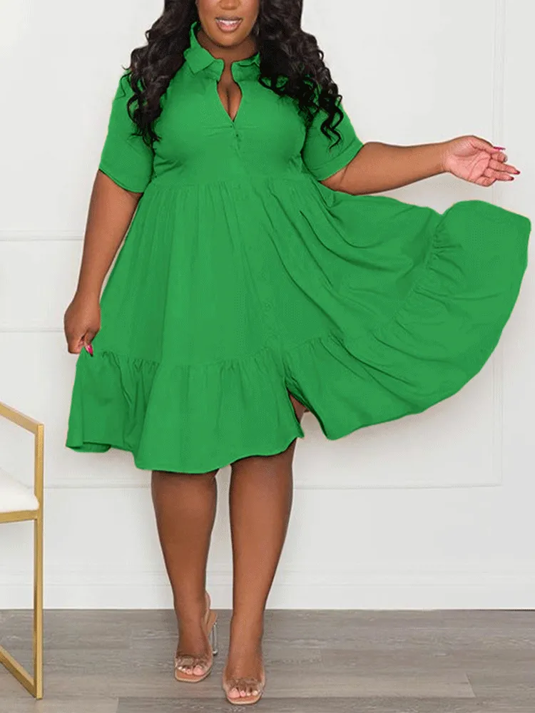 V-neck Lapels A-line Mini Dress