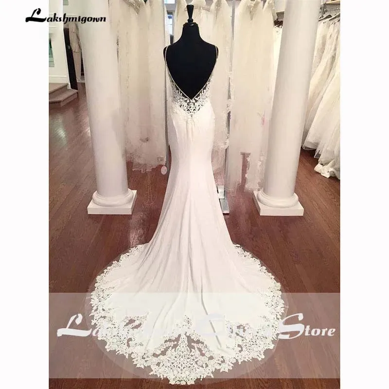 V Neck Mermaid Wedding Dresses Lace Appliques Boho Wedding Dress Backless Sexy robe de mariee