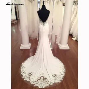 V Neck Mermaid Wedding Dresses Lace Appliques Boho Wedding Dress Backless Sexy robe de mariee