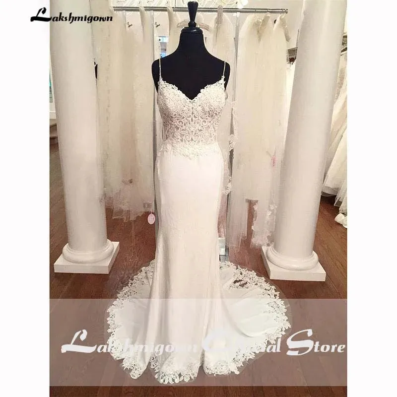 V Neck Mermaid Wedding Dresses Lace Appliques Boho Wedding Dress Backless Sexy robe de mariee