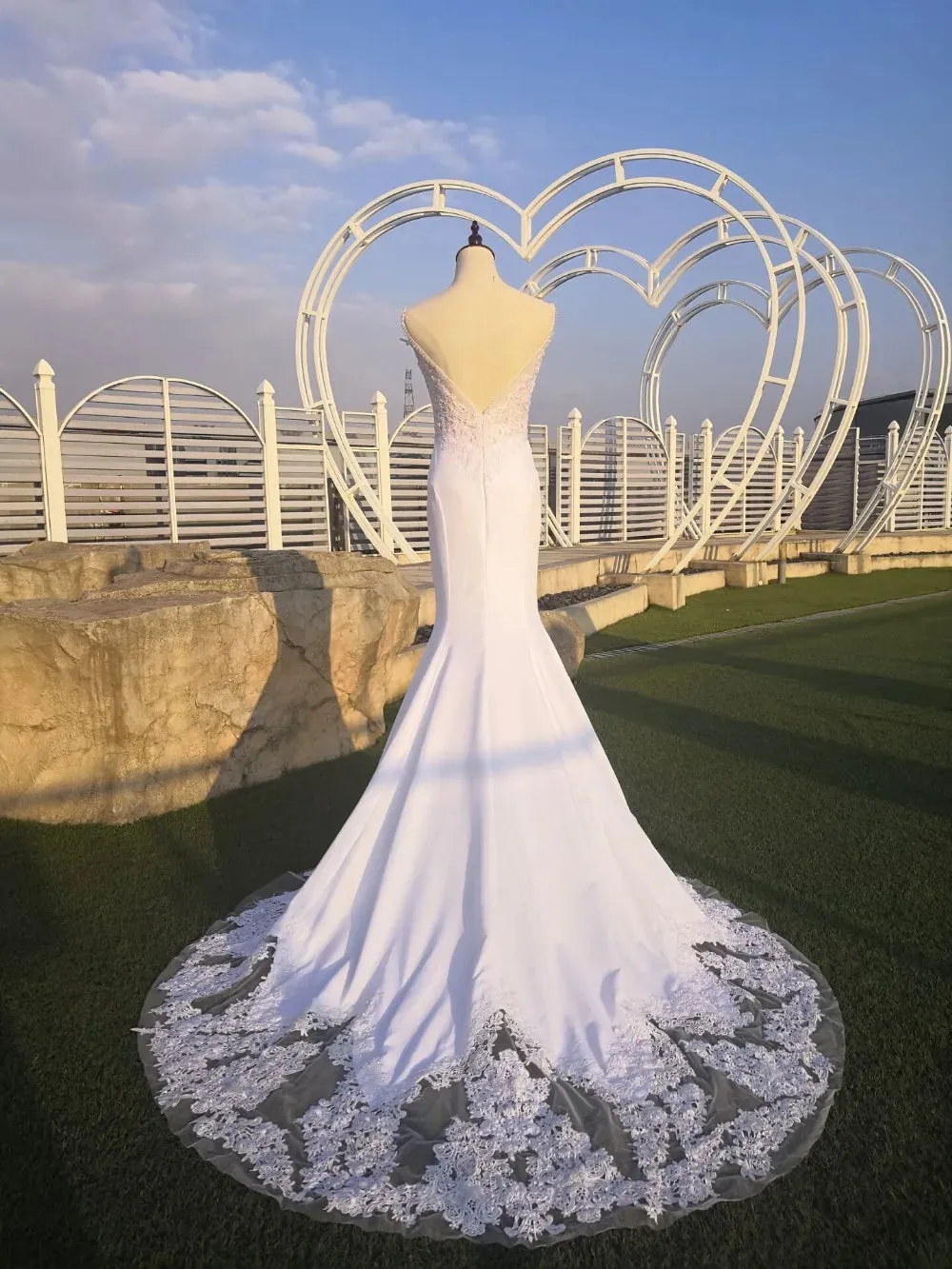 V Neck Mermaid Wedding Dresses Lace Appliques Boho Wedding Dress Backless Sexy robe de mariee