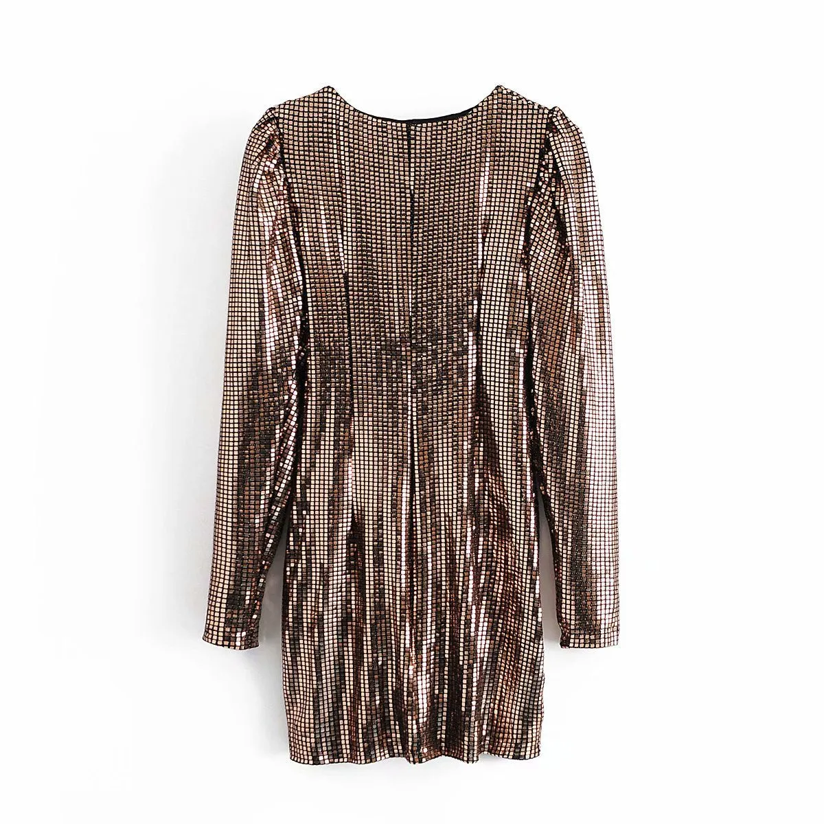 V-neck Sequins Shirred Frill Party Bodycon Mini Dresses