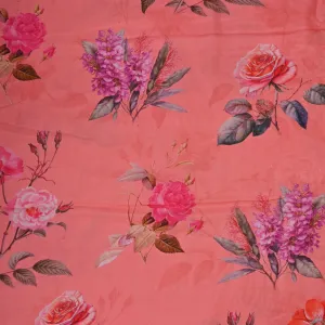 Vibrant Salmon Peach Printed Satin Fabric