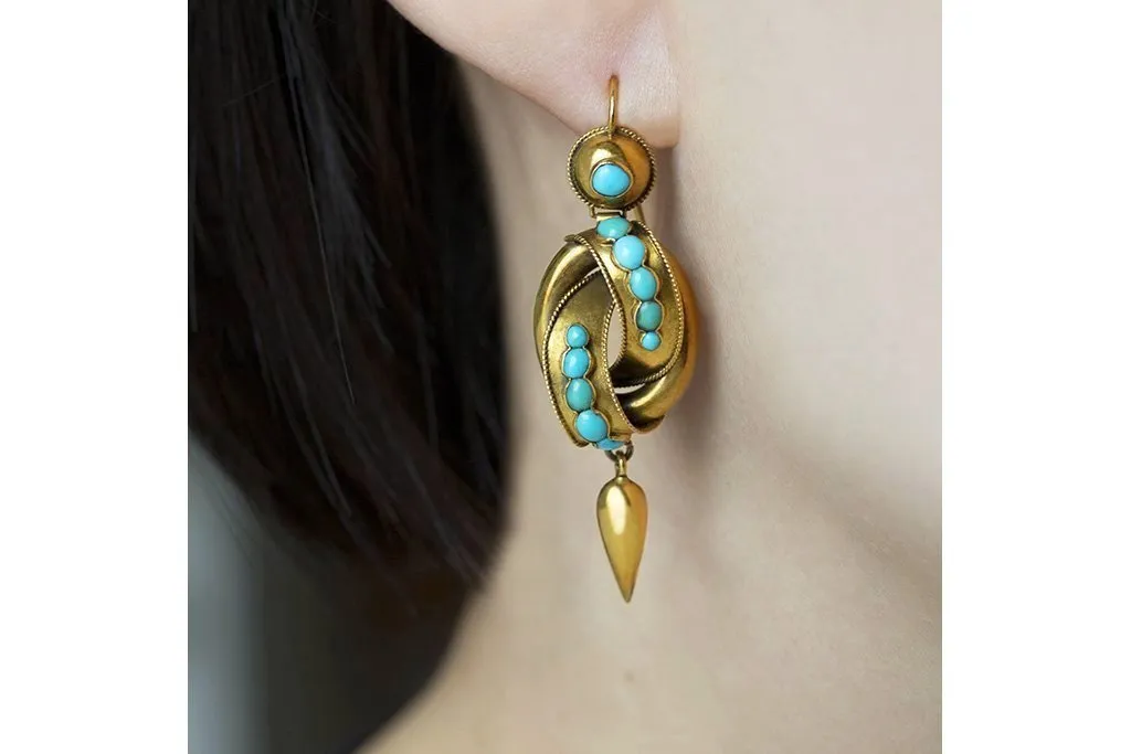 Victorian Gold Knot & Turquoise Drop Earrings