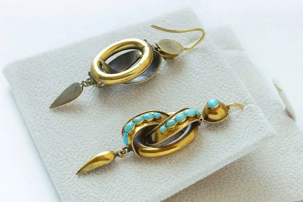 Victorian Gold Knot & Turquoise Drop Earrings