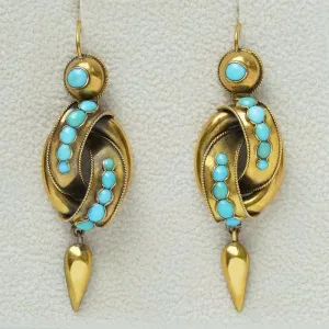 Victorian Gold Knot & Turquoise Drop Earrings