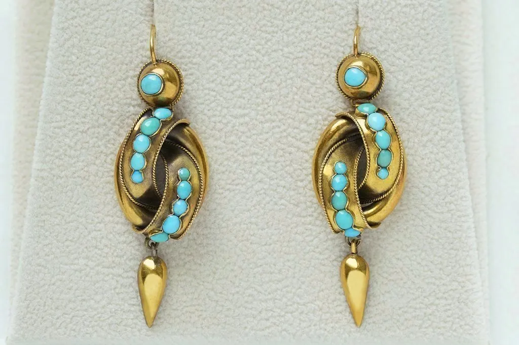Victorian Gold Knot & Turquoise Drop Earrings