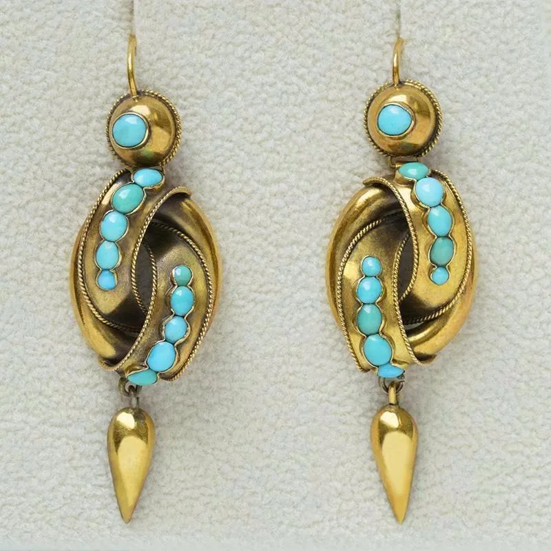 Victorian Gold Knot & Turquoise Drop Earrings