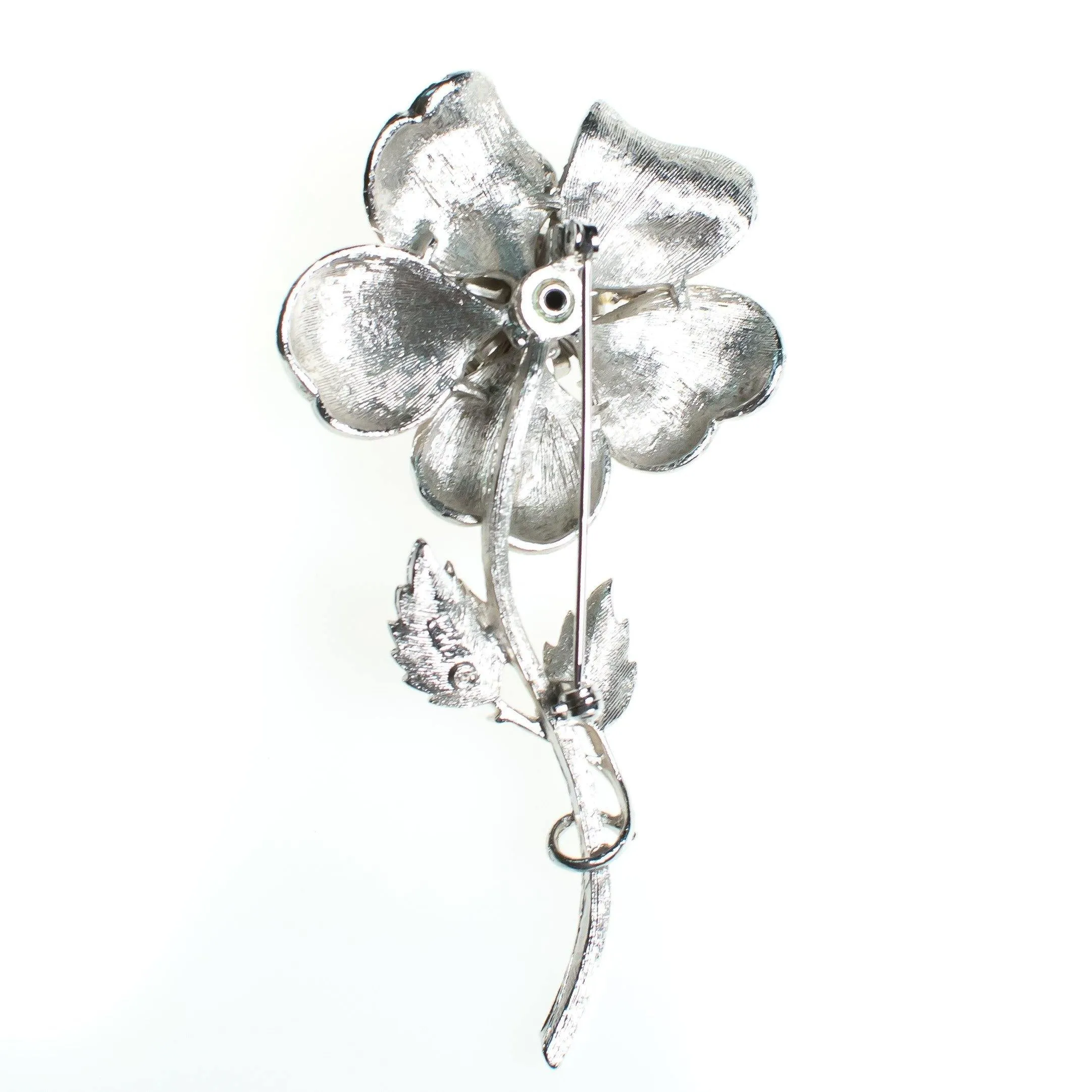 Vintage 1950s Coro Silver Flower Brooch with Light Blue Rhinestones, Silver Tone Setting, Brooches and Pins