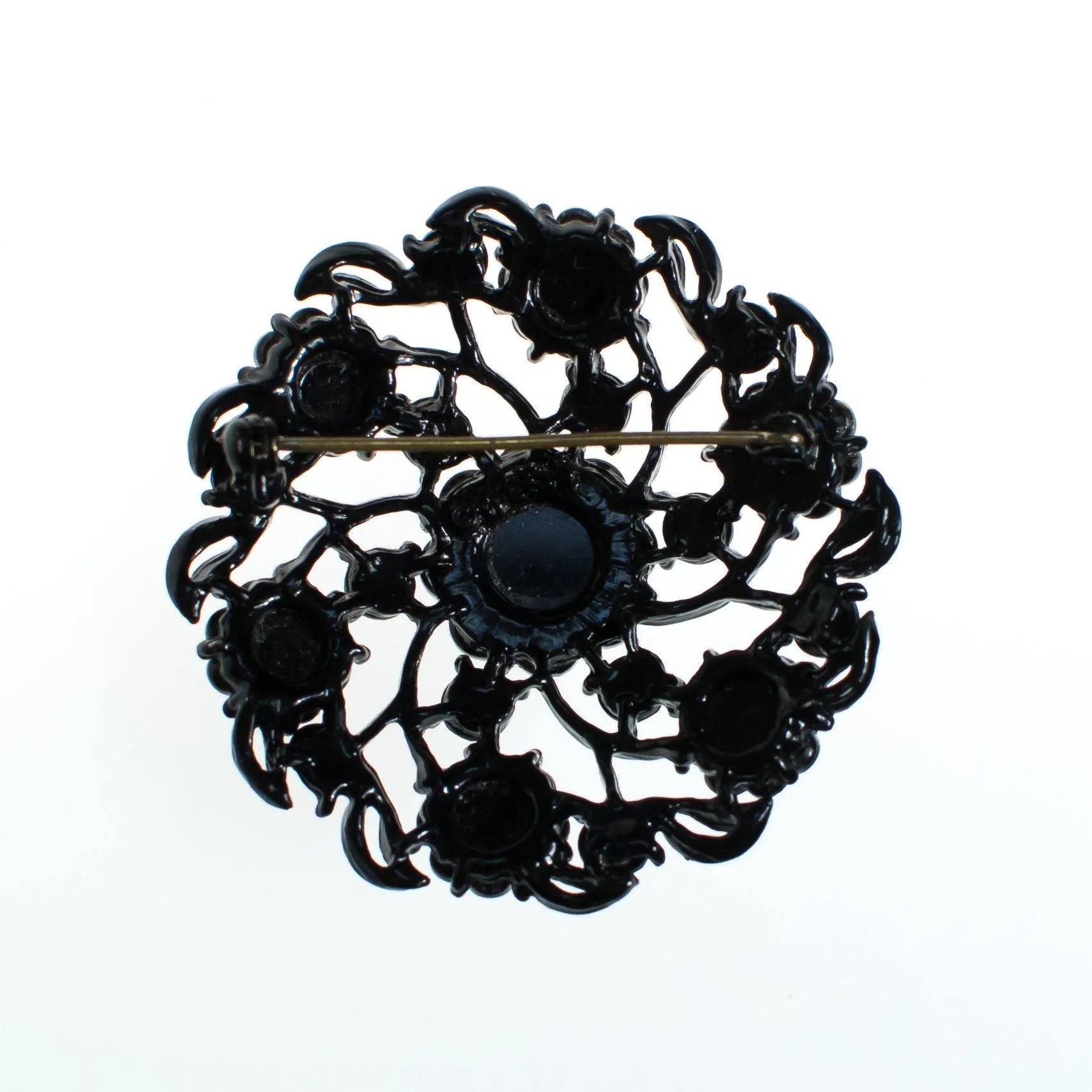 Vintage 1950s Weiss Jet Crystal Round Medallion Brooch