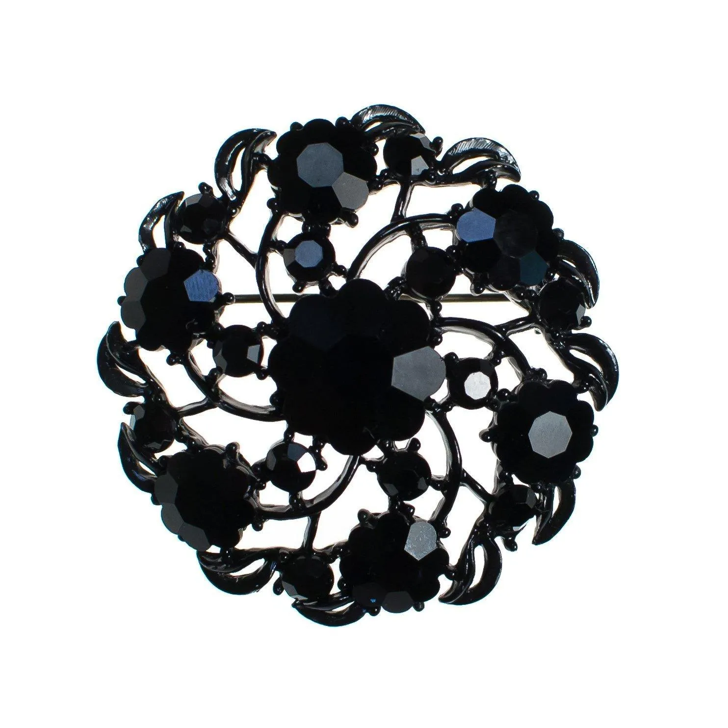 Vintage 1950s Weiss Jet Crystal Round Medallion Brooch