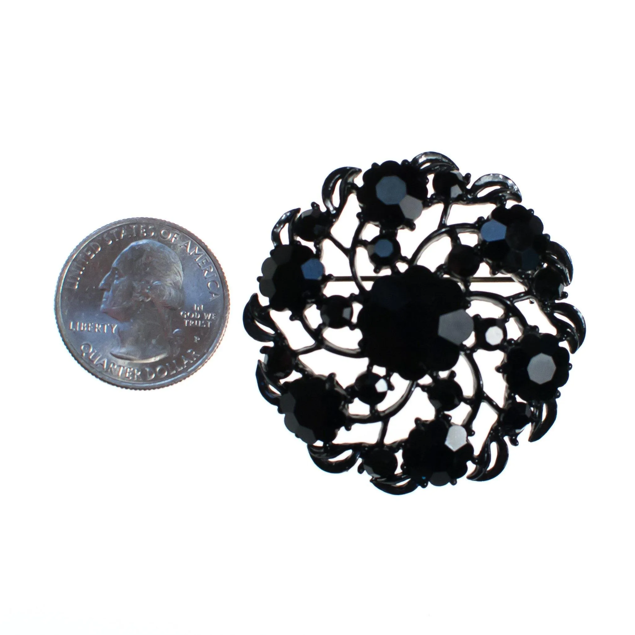 Vintage 1950s Weiss Jet Crystal Round Medallion Brooch