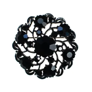 Vintage 1950s Weiss Jet Crystal Round Medallion Brooch
