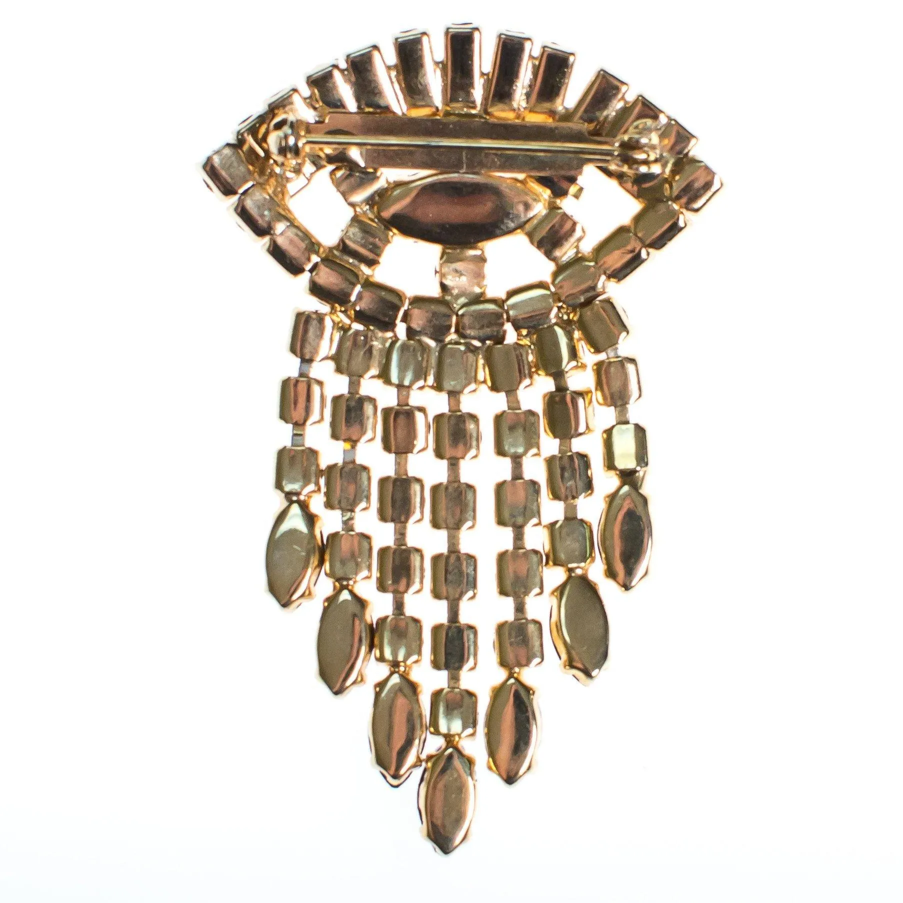 Vintage 1960s Clear Diamante and Jet Black Evil Eye Rhinestone Brooch with Dangles