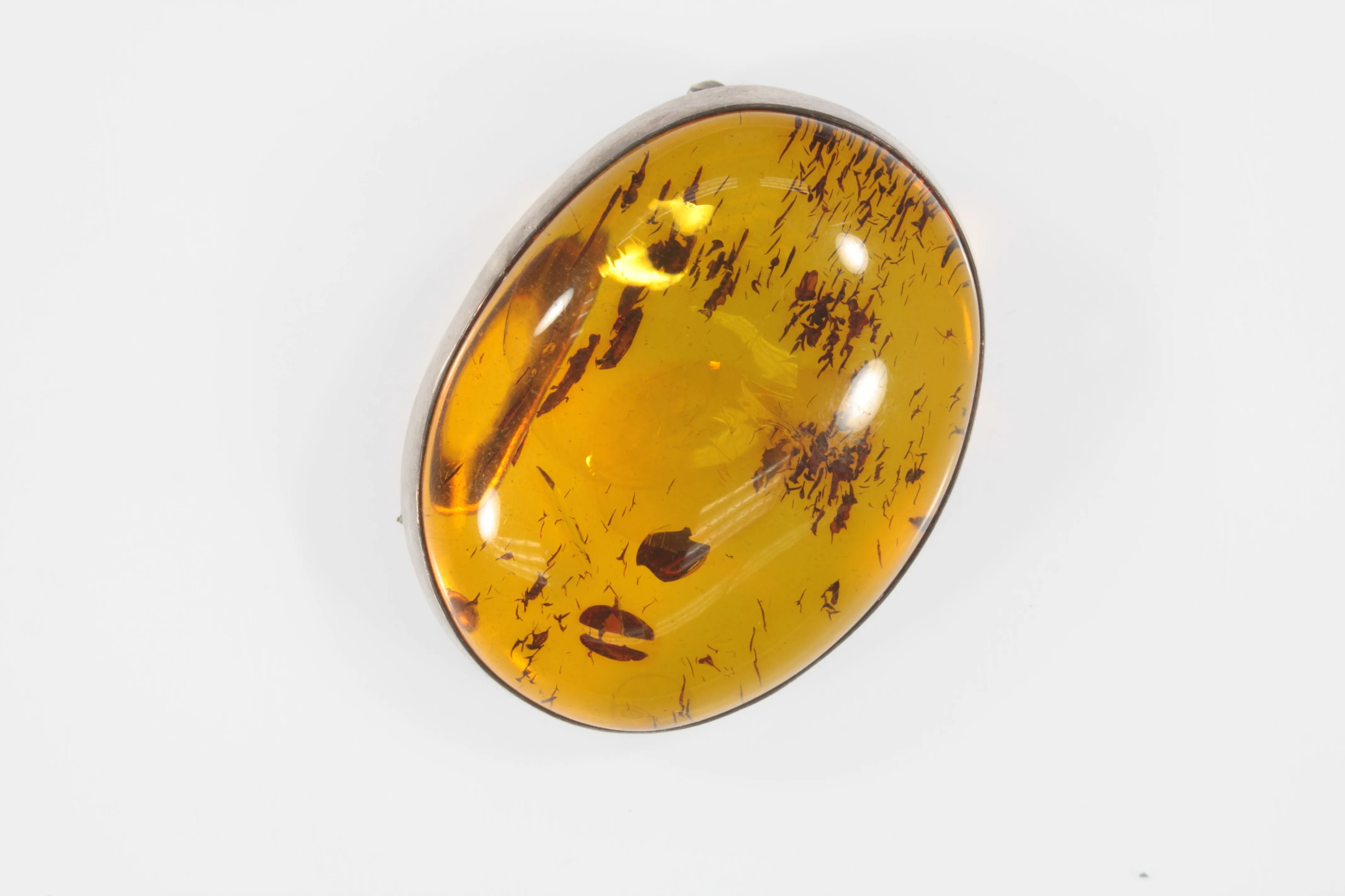 Vintage Baltic Amber Sterling Silver Smooth Oval Brooch Pin 9.5g