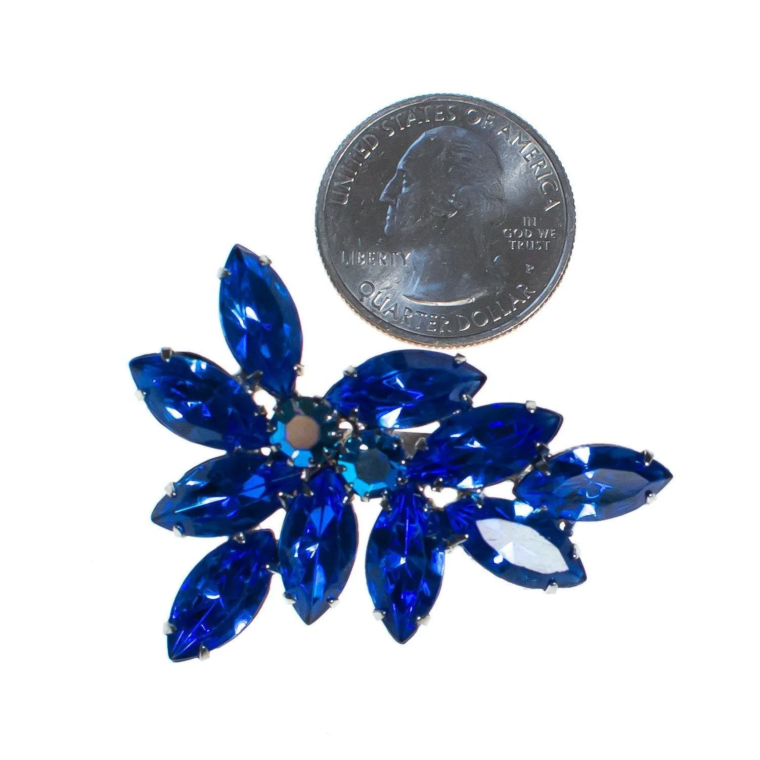 Vintage Blue Aurora Borealis Marquise Rhinestone Brooch