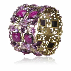 Vintage Bracelet Cuff Women Retro Copper Floral Lucite Resin Enamel Bracelet Rhinestone Crystal Wide Cuff Bracelet Bangle Bijoux