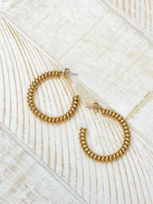 Vintage Brass Coil Hoop Earrings - Gold