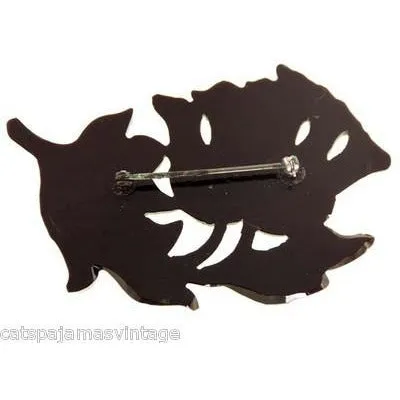Vintage Carved Celluloid Brooch Unusual Brown Flower 1930s