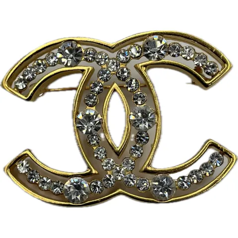 Vintage Chanel Gold CC with Rhinestone Center Brooch
