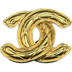 Vintage Chanel Large Gold Quilted CC Brooch