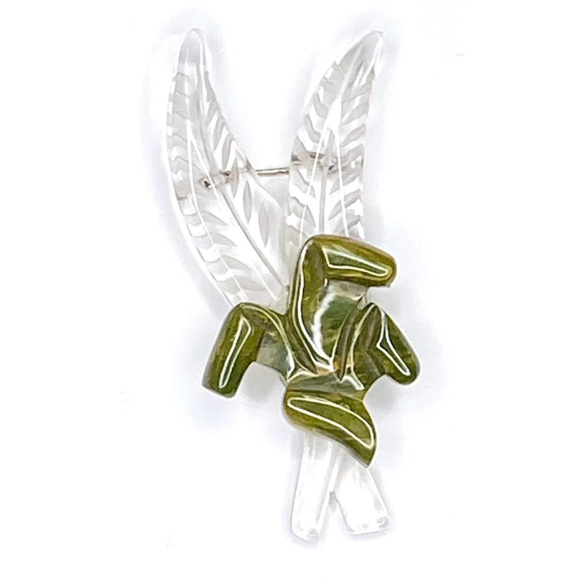 Vintage Clear Lucite/Green Bakelite Leaf Frond Brooch Large 1940S Guernsey