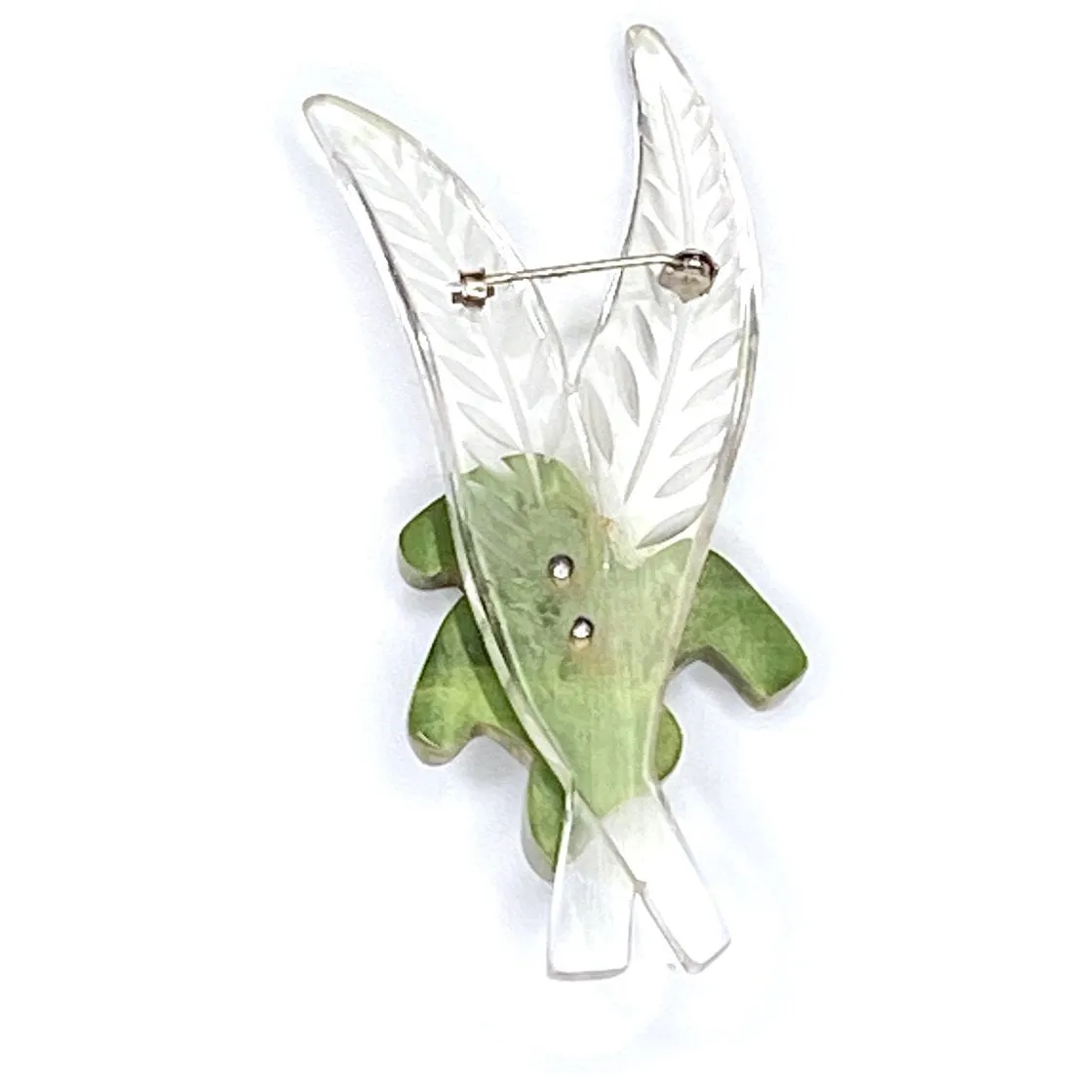 Vintage Clear Lucite/Green Bakelite Leaf Frond Brooch Large 1940S Guernsey