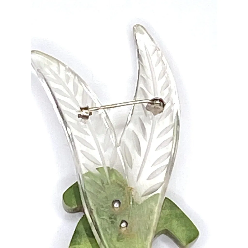 Vintage Clear Lucite/Green Bakelite Leaf Frond Brooch Large 1940S Guernsey