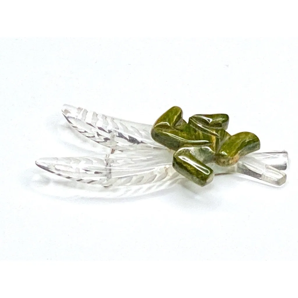 Vintage Clear Lucite/Green Bakelite Leaf Frond Brooch Large 1940S Guernsey