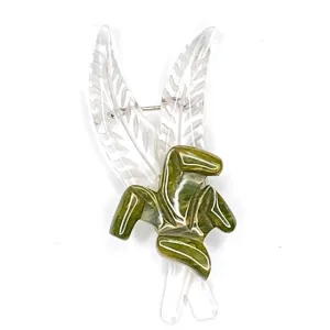 Vintage Clear Lucite/Green Bakelite Leaf Frond Brooch Large 1940S Guernsey