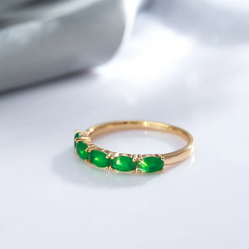 Vintage Dark Green Emerald Ring Women 585 Rose Gold Wedding Jewelry